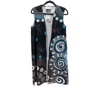Le Galeriste Abstract  Pattern Wearable Art Vest Duster-‎ Black and Blue Size L